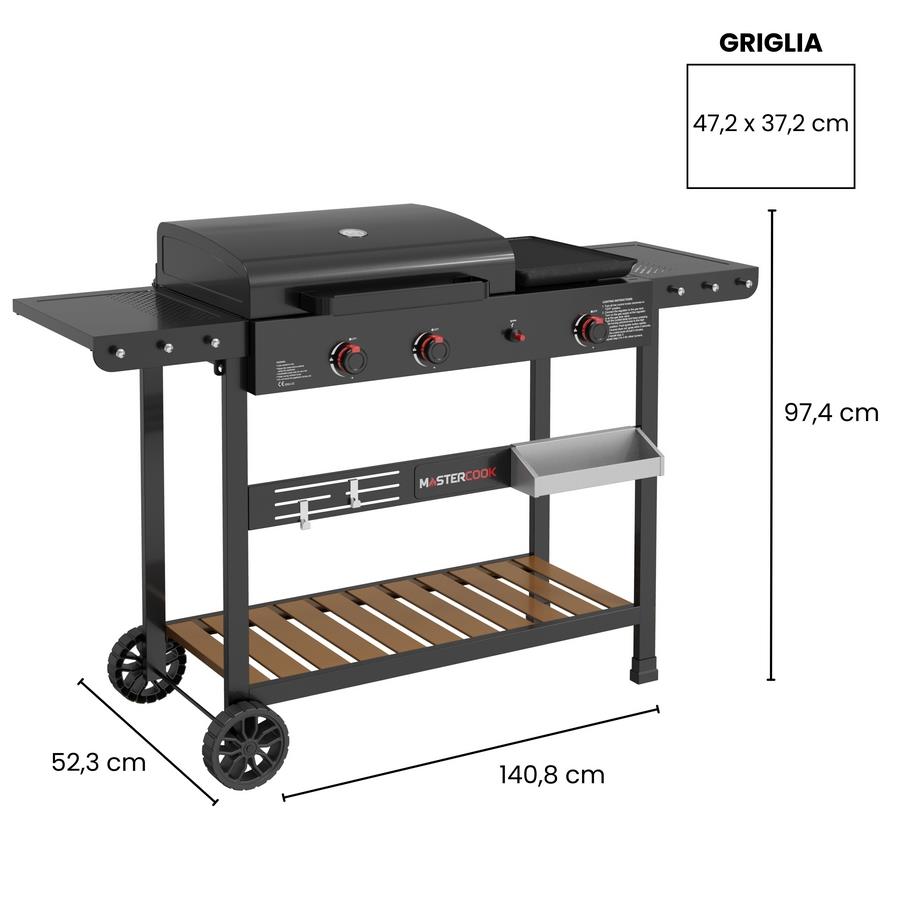 Barbecue a gas con piastra e griglia multifunzione in ghisa - Alex