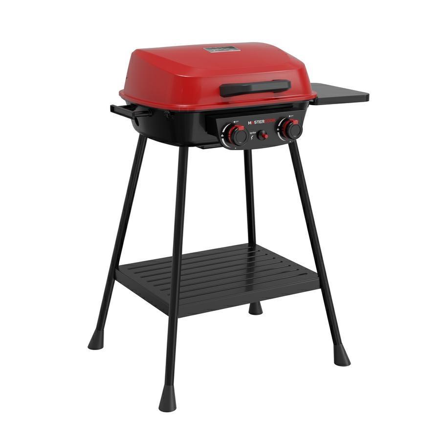 Barbecue a gas 2 bruciatori con griglia in ghisa e coperchio rosso - Pop