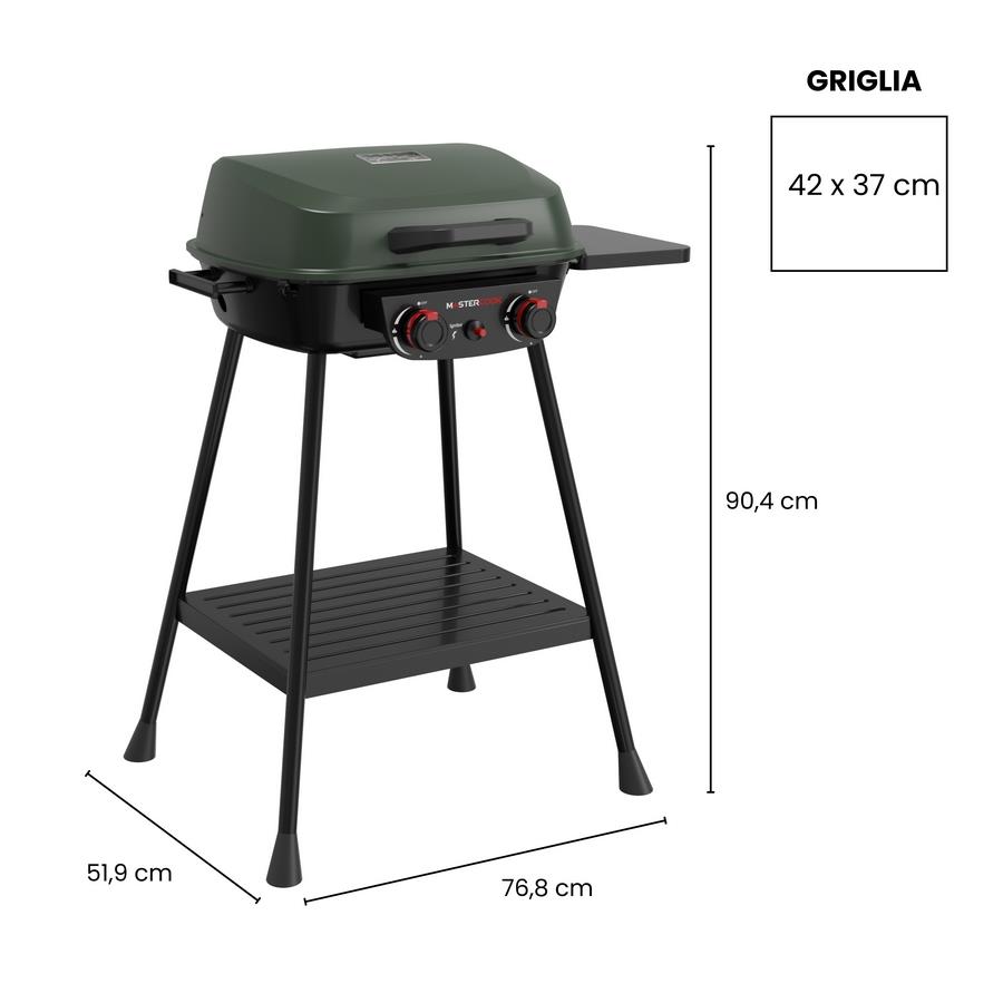 Barbecue a gas 2 bruciatori verde con griglia in ghisa outdoor - Pop
