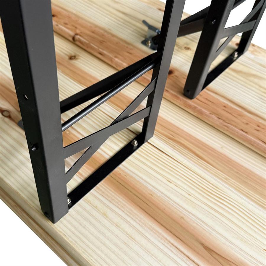 Set birreria pieghevole in legno e acciaio con tavolo e panche