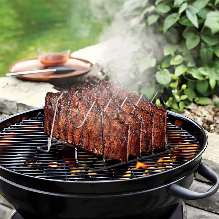Supporto per costine e arrosti in acciaio inox per barbecue o forno