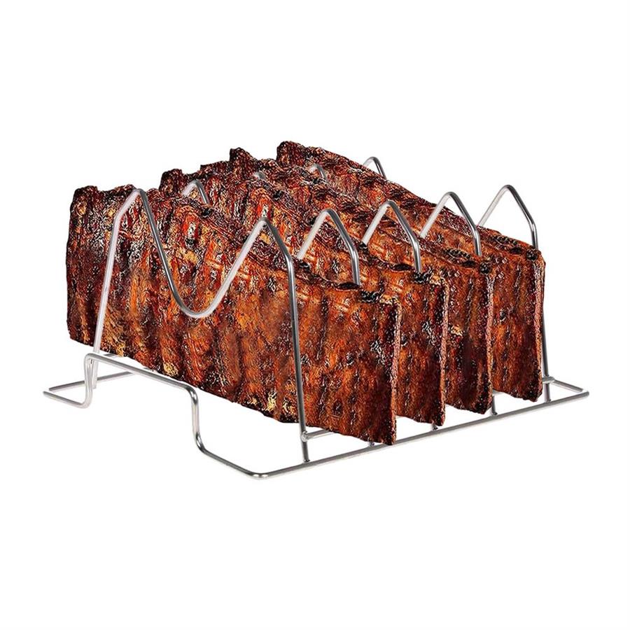 Supporto per costine e arrosti in acciaio inox per barbecue o forno