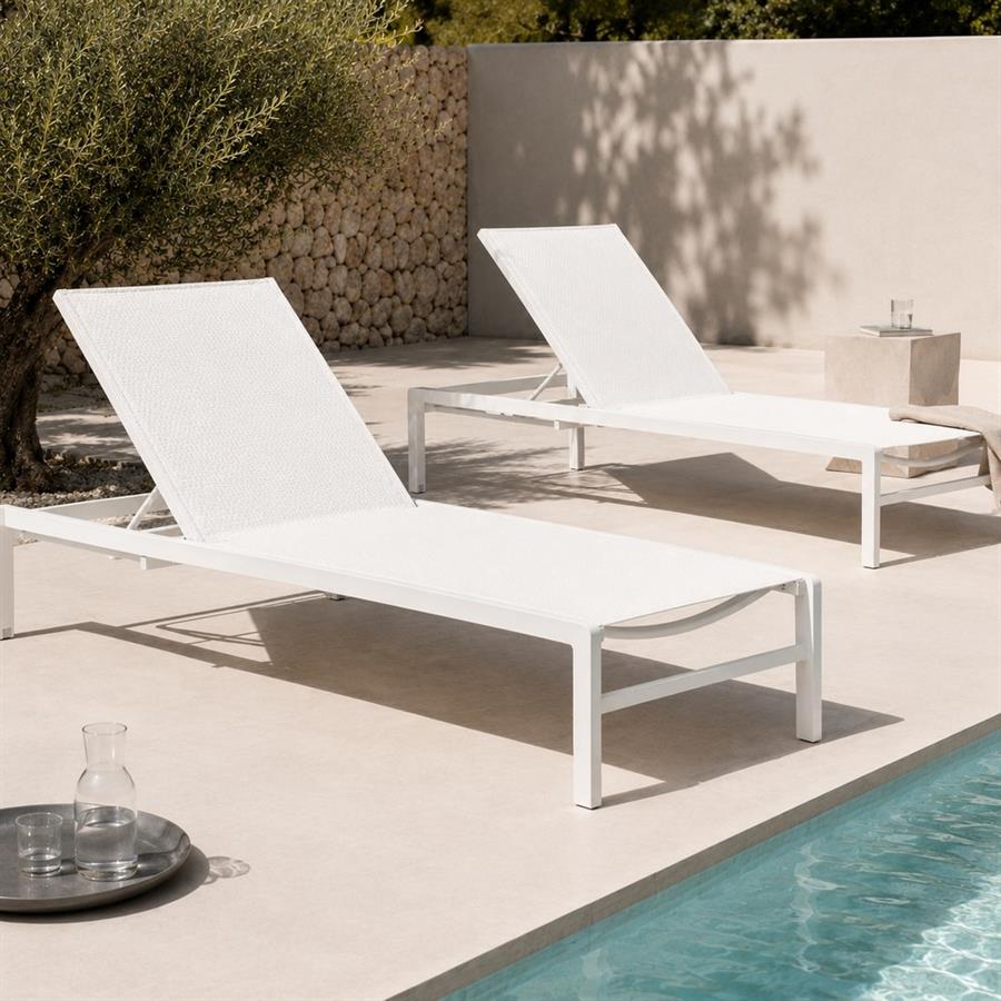 Lettino da giardino in alluminio bianco con schienale reclinabile - Chiara