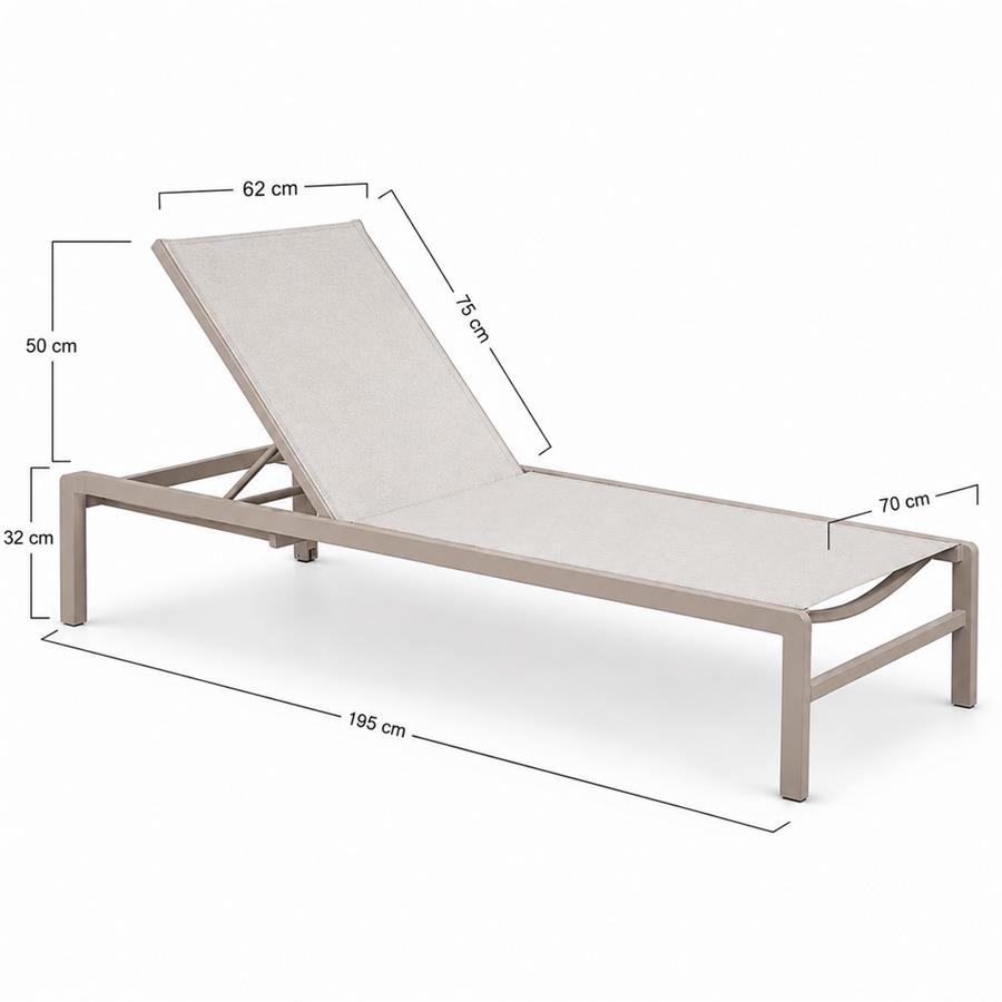 Lettino prendisole 95x78x32/90 cm in alluminio ecru con schienale reclinabile - Chiara