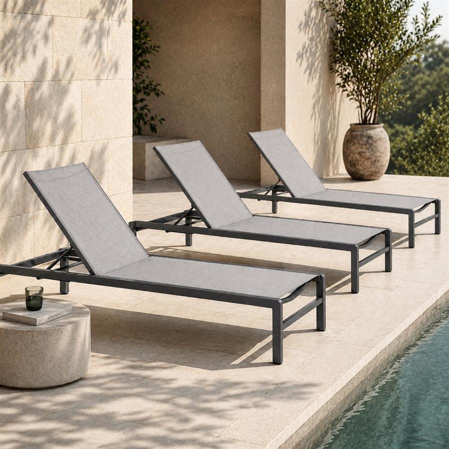 Lettino da esterno in alluminio grigio con schienale reclinabile 195x78x32/90 cm - Chiara