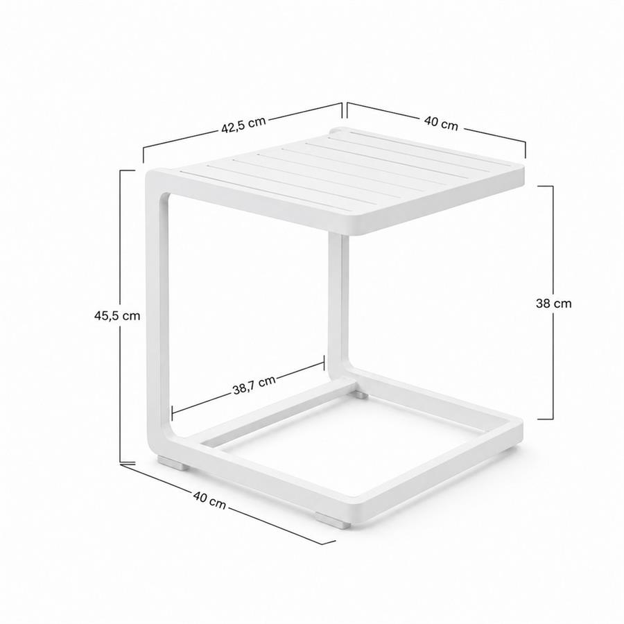 Tavolino da giardino in alluminio bianco per esterno 41,5x41,5x45 cm - Chiara