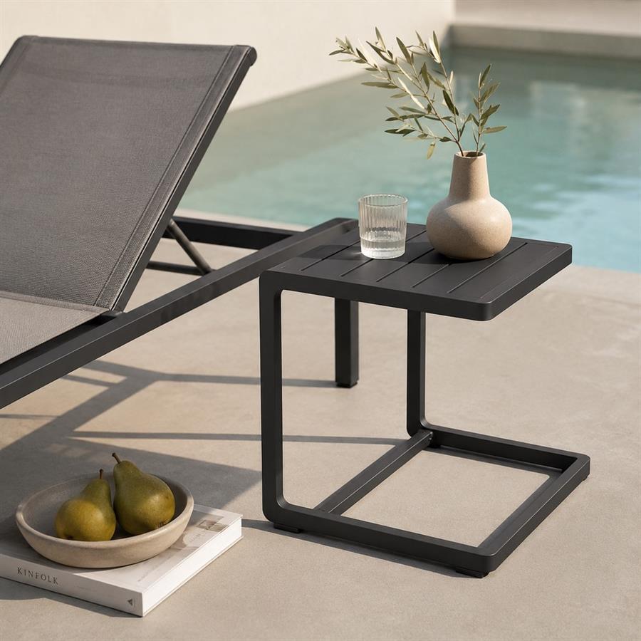 Tavolino da giardino in alluminio grigio per esterno 41,5x41,5x45 cm - Chiara
