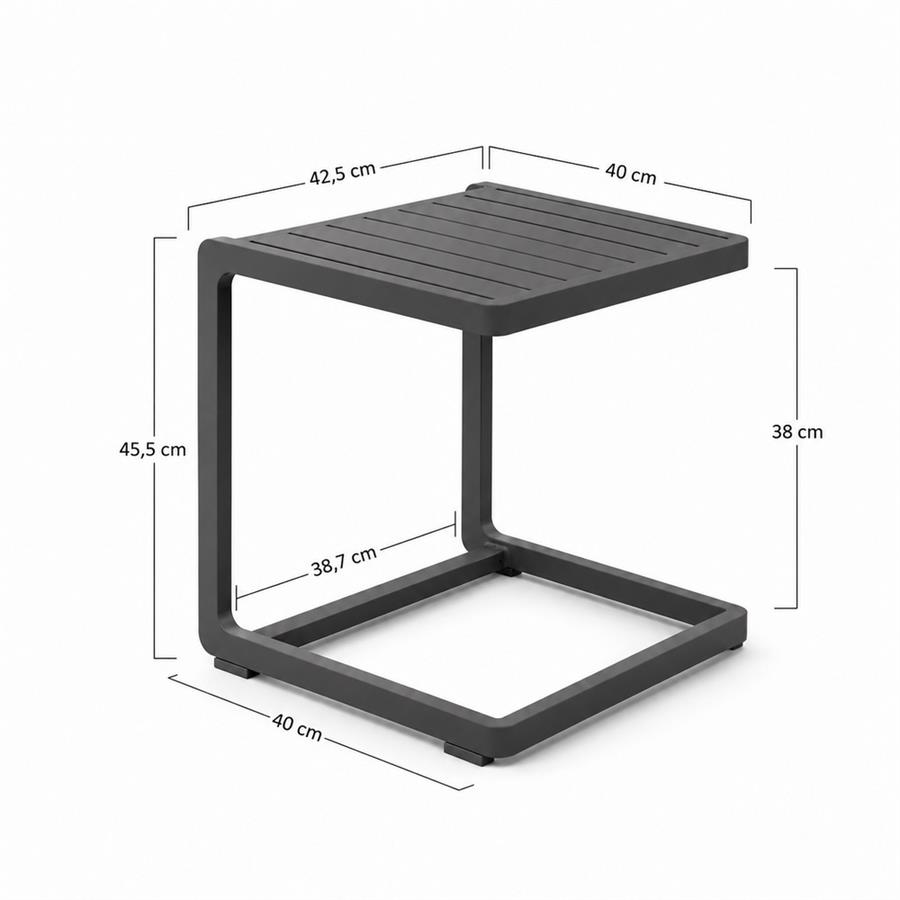 Tavolino da giardino in alluminio grigio per esterno 41,5x41,5x45 cm - Chiara