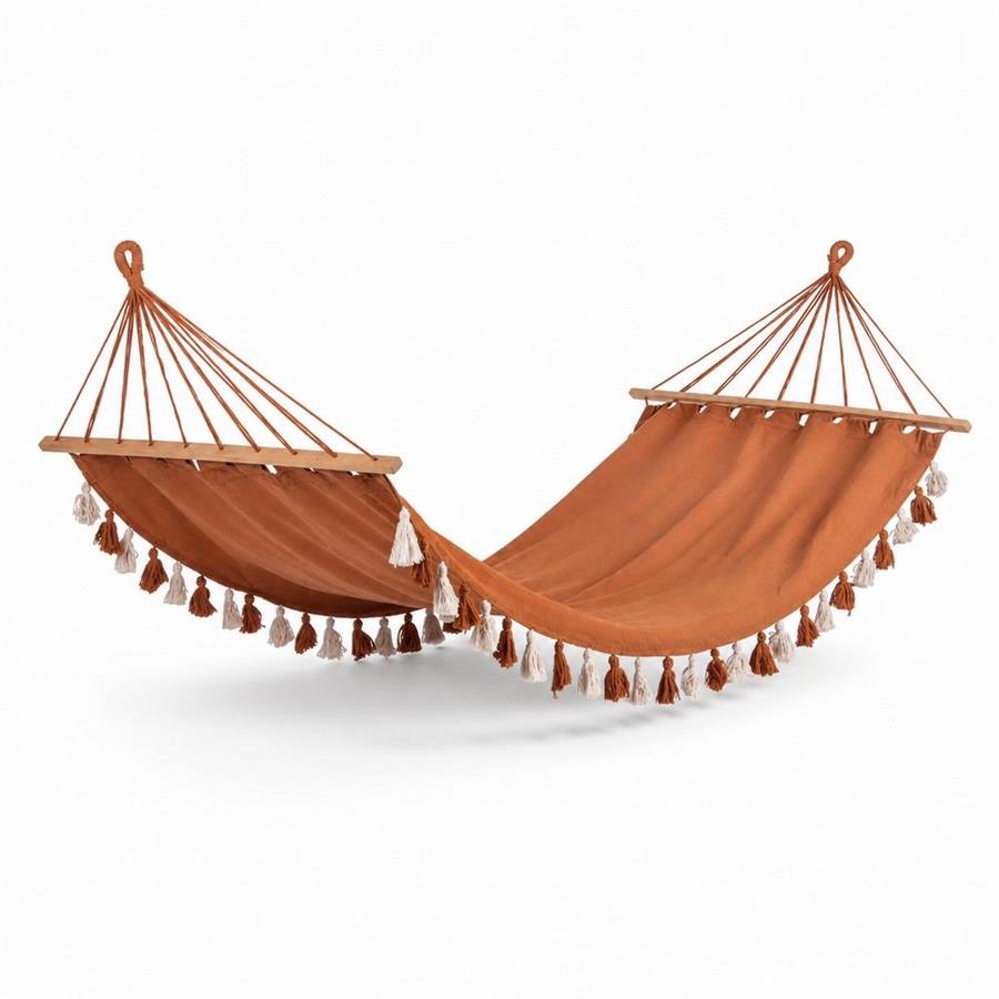 Amaca da esterno con frange e supporto in legno terracotta 100x200 cm - Texas