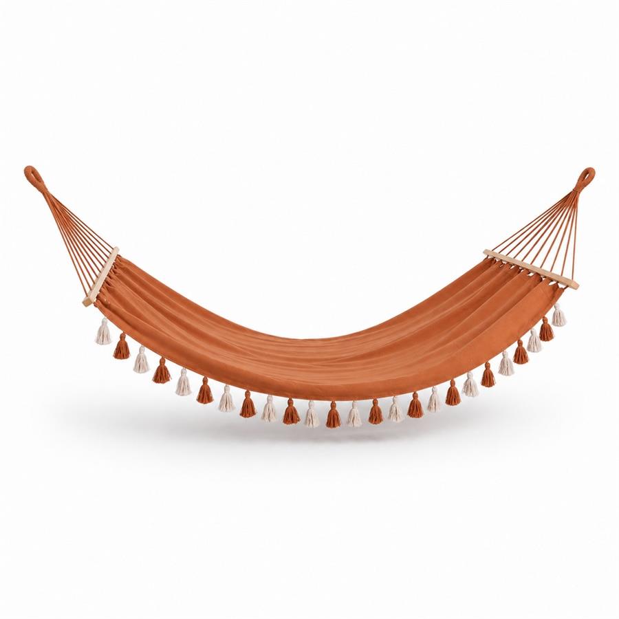 Amaca da esterno con frange e supporto in legno terracotta 100x200 cm - Texas