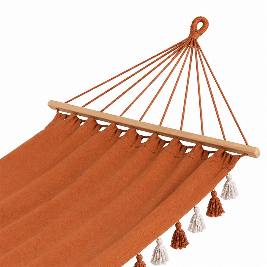 Amaca da esterno con frange e supporto in legno terracotta 100x200 cm - Texas