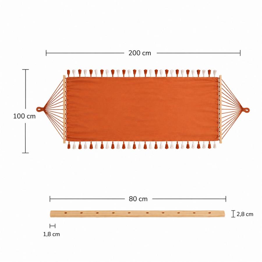 Amaca da esterno con frange e supporto in legno terracotta 100x200 cm - Texas