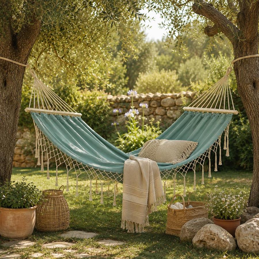 Amaca da giardino verde in policotone con frange 100X200 cm - Texas