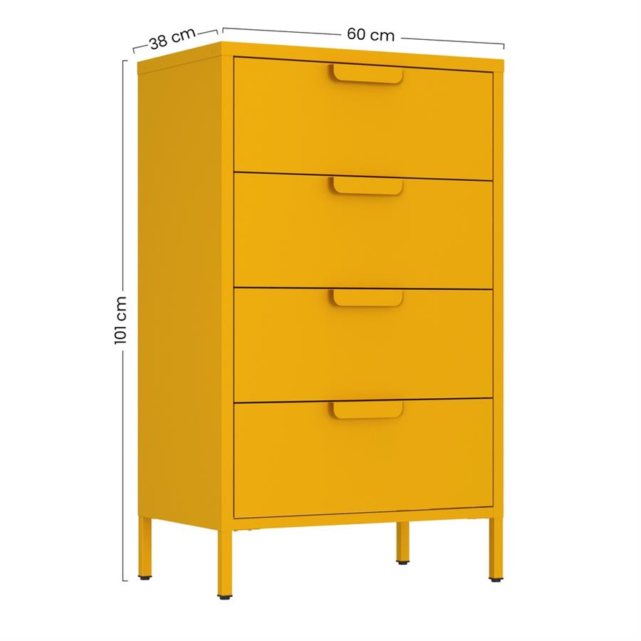 Cassettiera in metallo 4 cassetti 60x38x101 cm senape - Pop