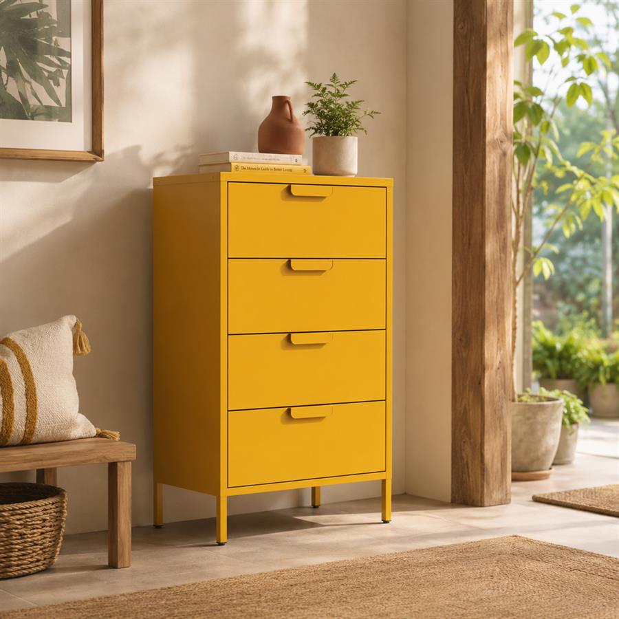 Cassettiera in metallo 4 cassetti 60x38x101 cm senape - Pop