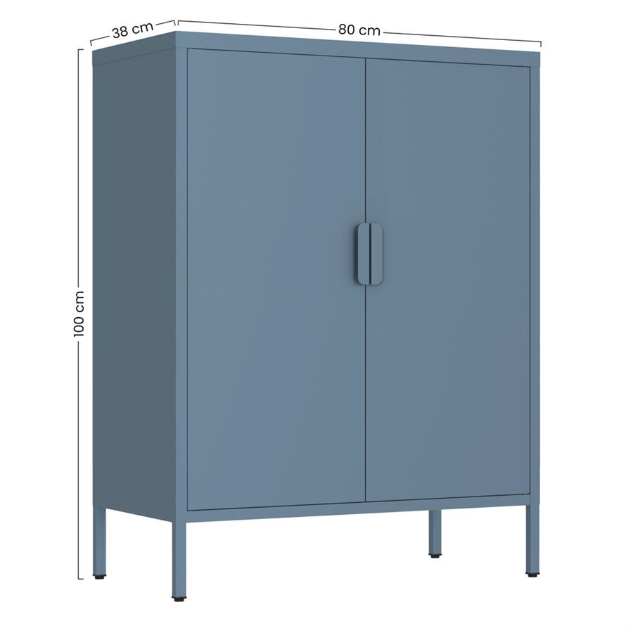 Credenza metallica 2 ante color ceruleo con ripiano regolabile - Pop