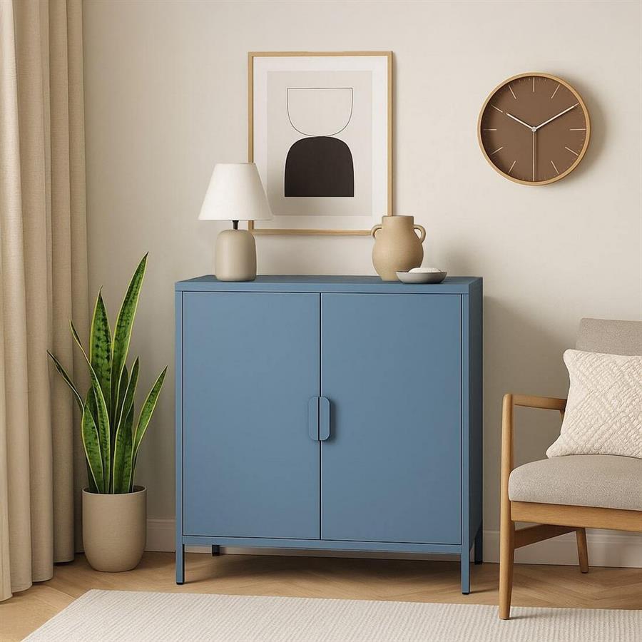 Credenza metallica 2 ante color ceruleo con ripiano regolabile - Pop