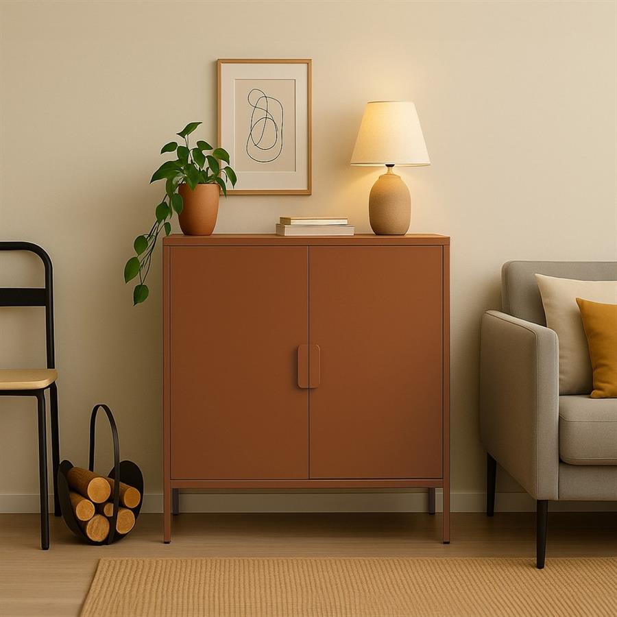 Credenza metallica 2 ante 80x38x100 cm mattone con ripiano regolabile - Pop