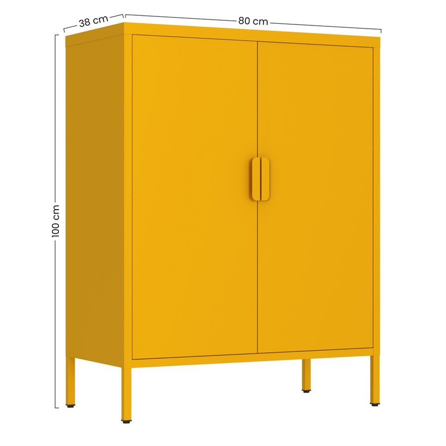 Credenza 2 ante metallo senape 80x38x100 cm con ripiano - Pop