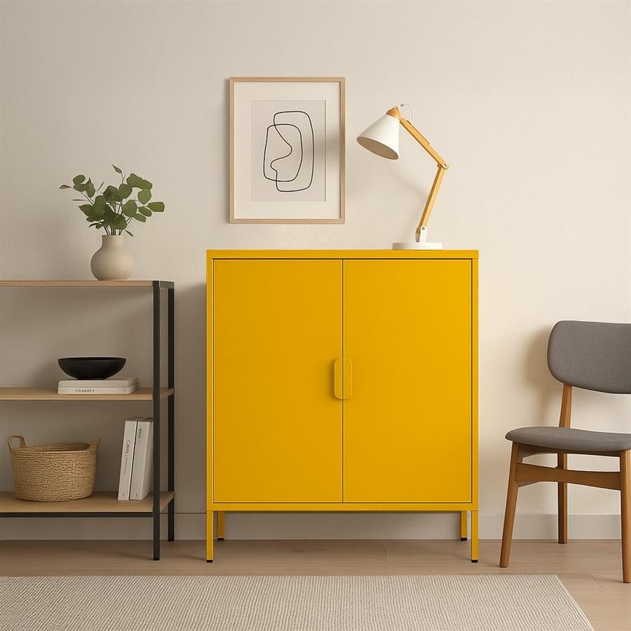 Credenza 2 ante metallo senape 80x38x100 cm con ripiano - Pop