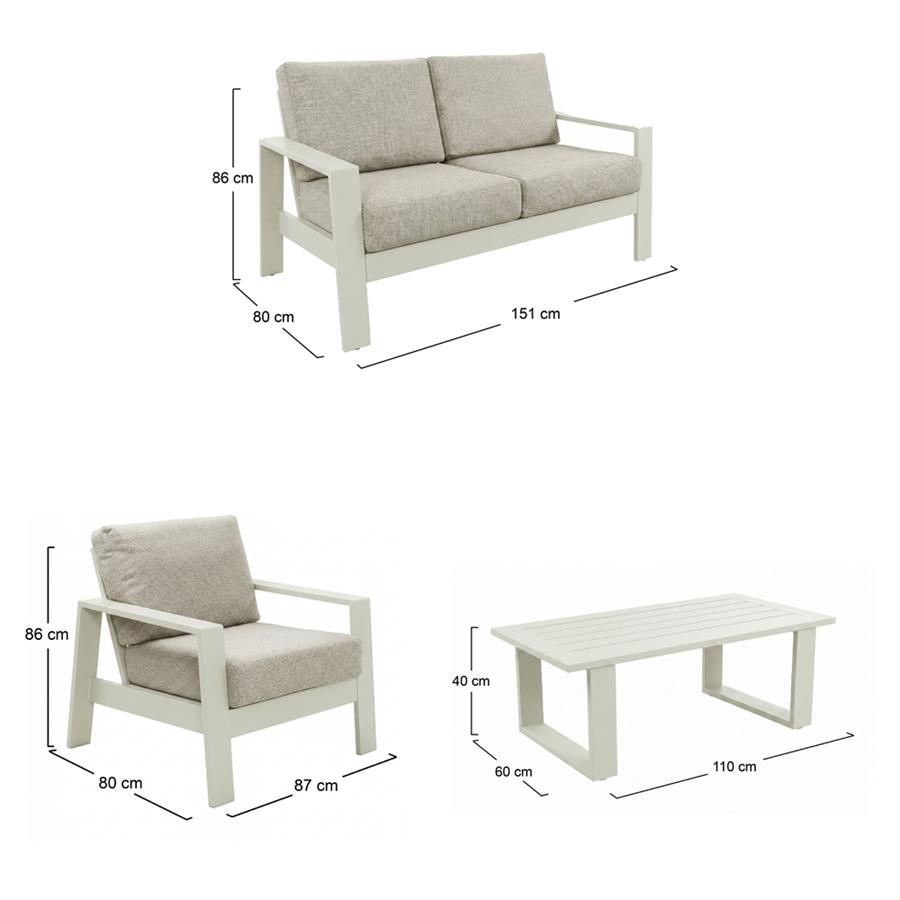 Set salotto da giardino 4 posti in alluminio bianco con tavolino - Bars
