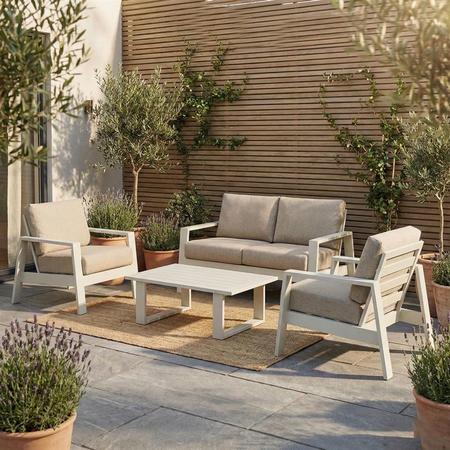Set salotto da giardino 4 posti in alluminio bianco con tavolino - Bars