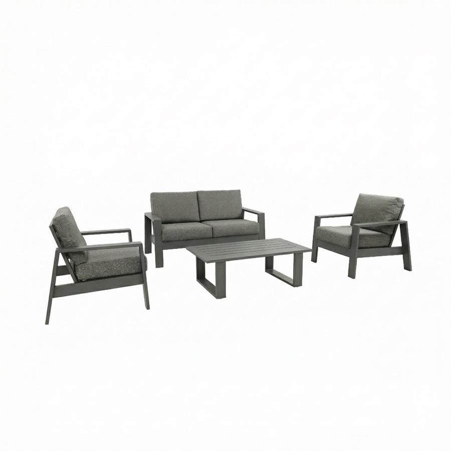 Set giardino 4 posti in alluminio antracite con divano, 2 poltrone e tavolino - Bars