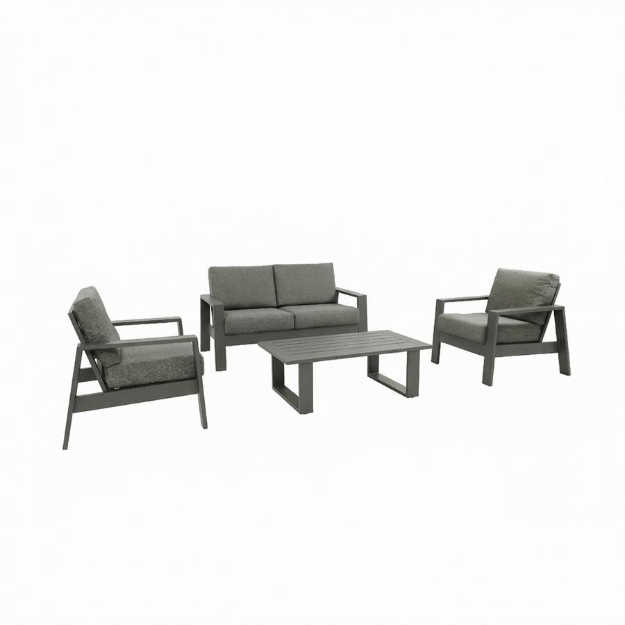 Set giardino 4 posti in alluminio antracite con divano, 2 poltrone e tavolino - Bars