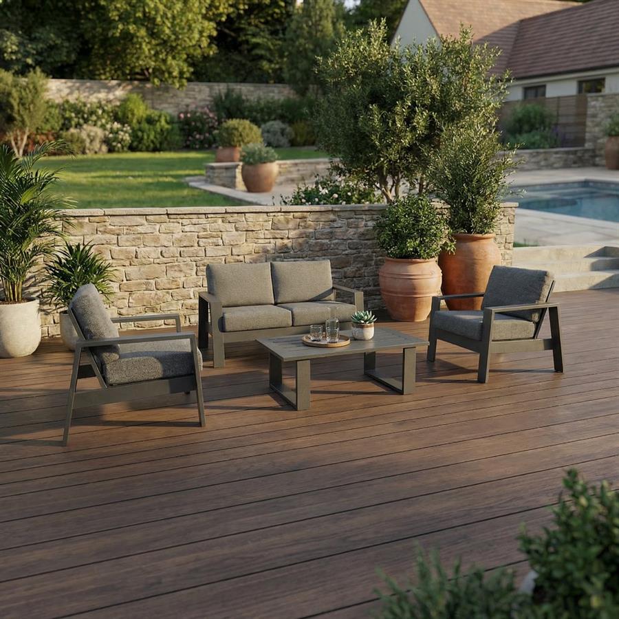 Set giardino 4 posti in alluminio antracite con divano, 2 poltrone e tavolino - Bars