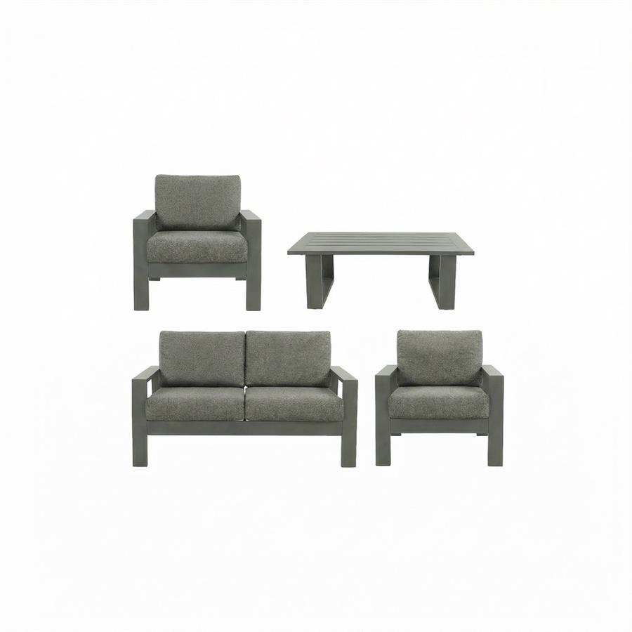 Set giardino 4 posti in alluminio antracite con divano, 2 poltrone e tavolino - Bars