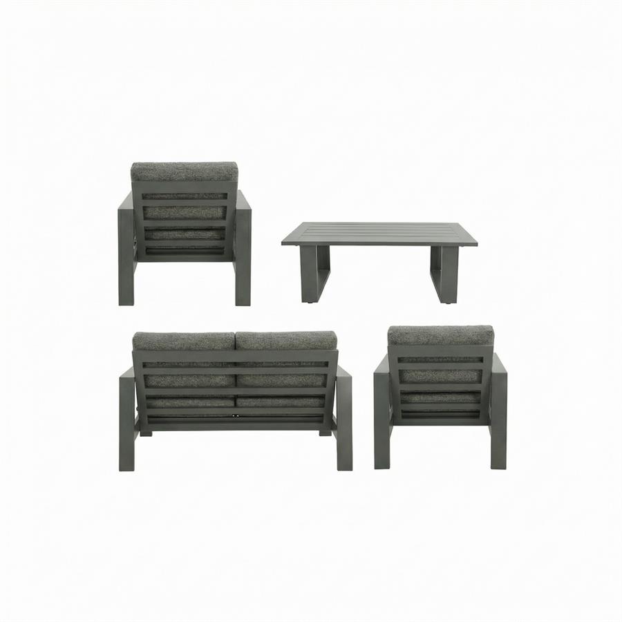 Set giardino 4 posti in alluminio antracite con divano, 2 poltrone e tavolino - Bars