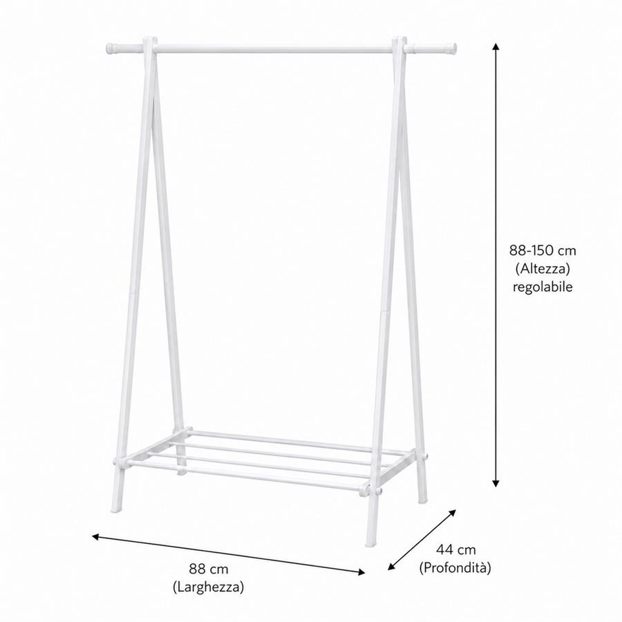 Portaabiti in acciaio bianco 88-150x44x94-160 cm