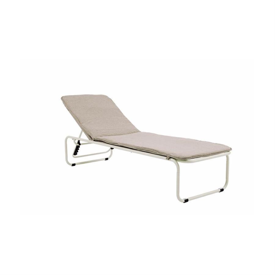 Lettino prendisole in acciaio bianco latte con cuscino beige reclinabile - Essentia
