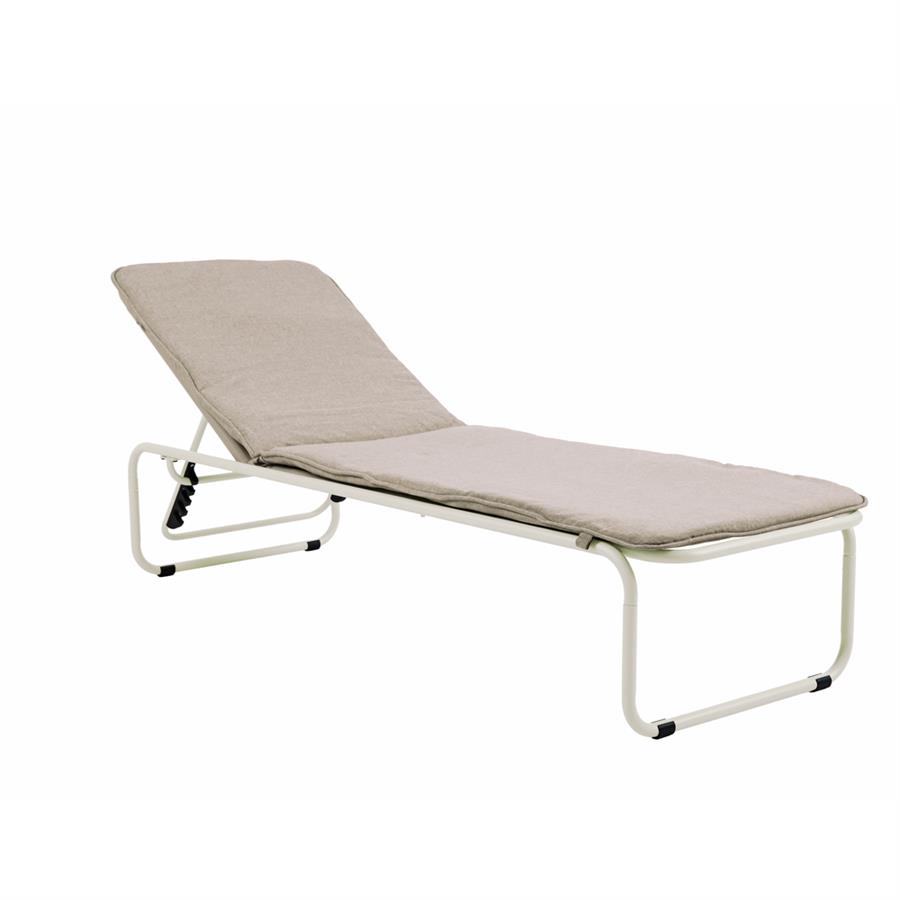 Lettino prendisole in acciaio bianco latte con cuscino beige reclinabile - Essentia