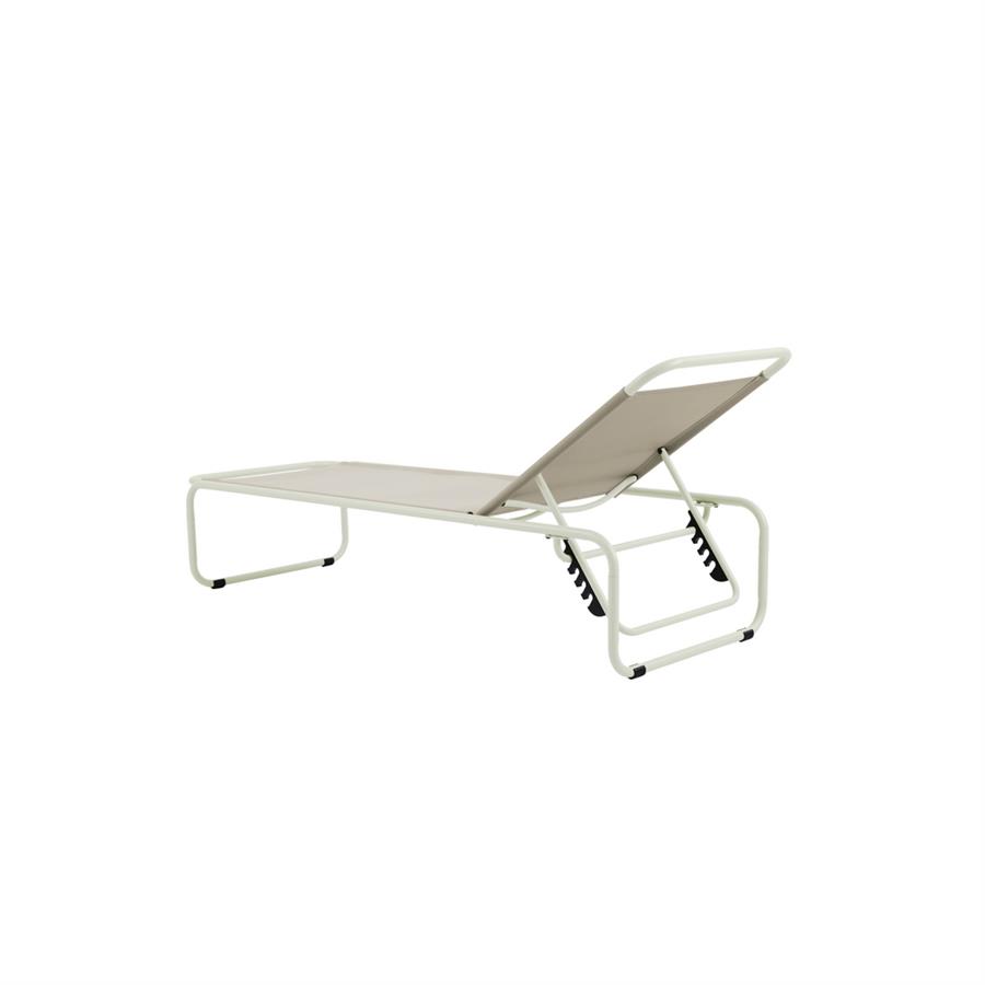 Lettino prendisole in acciaio bianco latte con cuscino beige reclinabile - Essentia