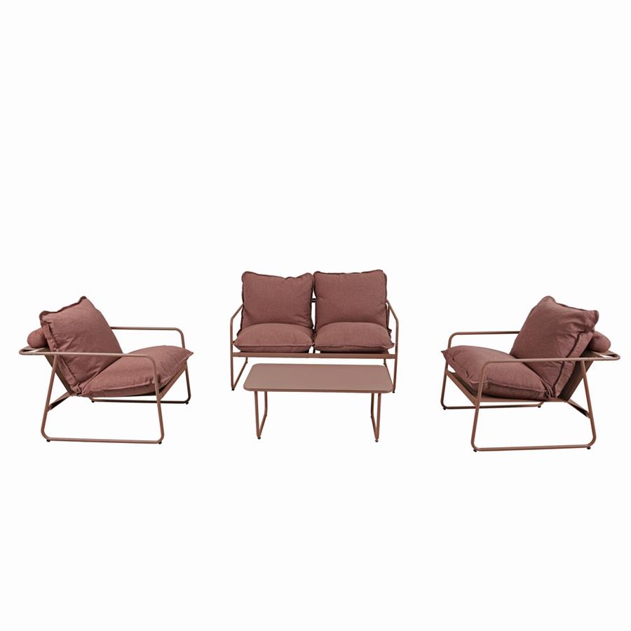 Set salotto da giardino 4 posti in acciaio mocha mousse con cuscini terracotta - Essentia