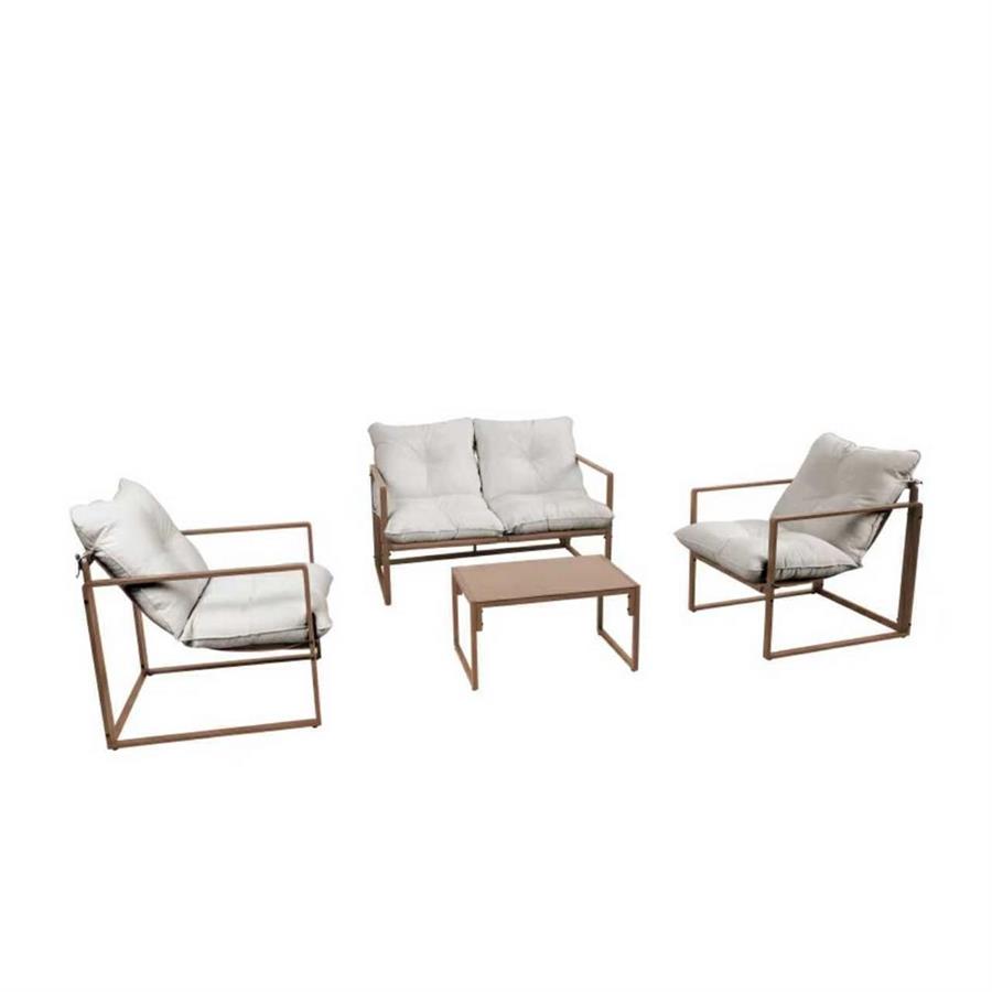 Set salotto da giardino 4 posti in acciaio mocha mousse con cuscini - Squared