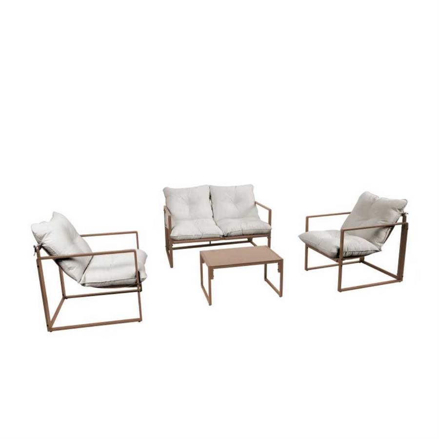 Set salotto da giardino 4 posti in acciaio mocha mousse con cuscini - Squared
