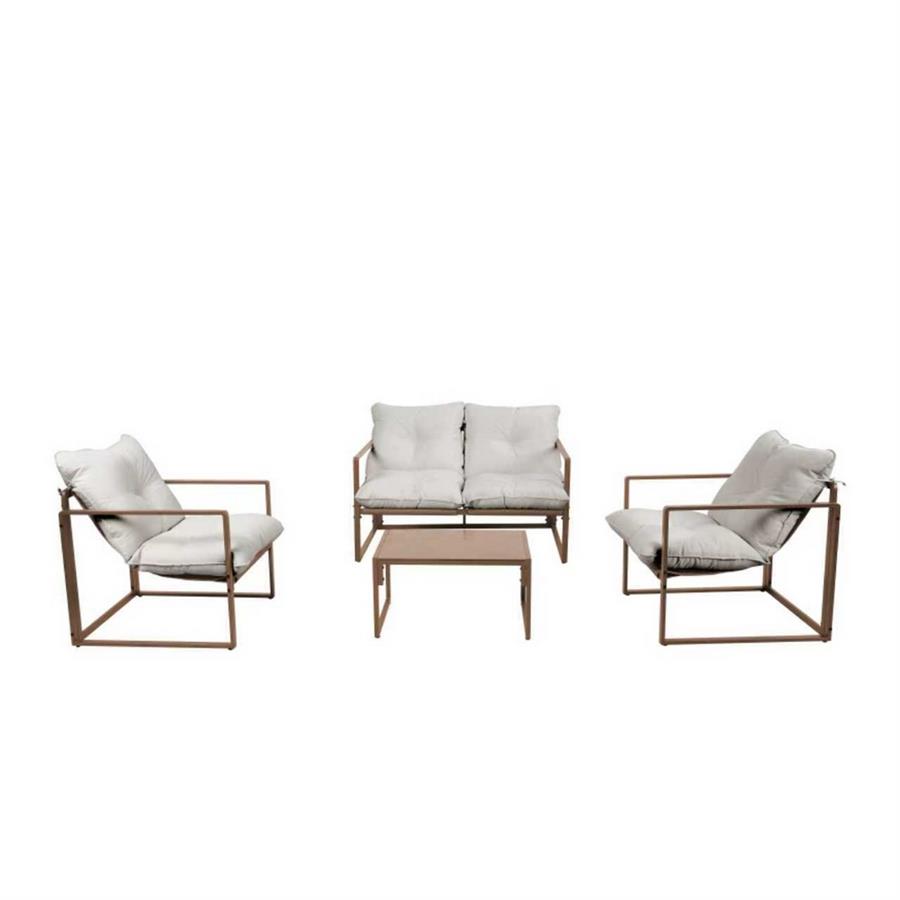 Set salotto da giardino 4 posti in acciaio mocha mousse con cuscini - Squared
