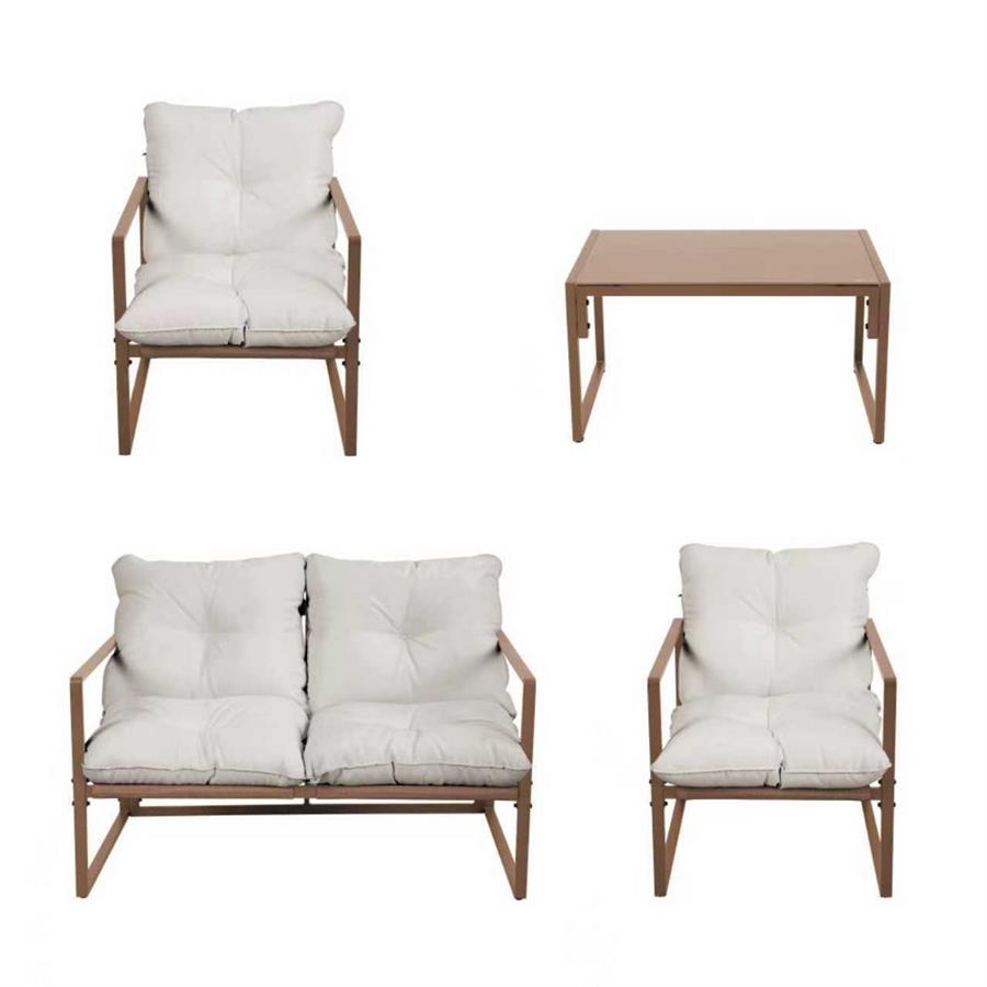 Set salotto da giardino 4 posti in acciaio mocha mousse con cuscini - Squared