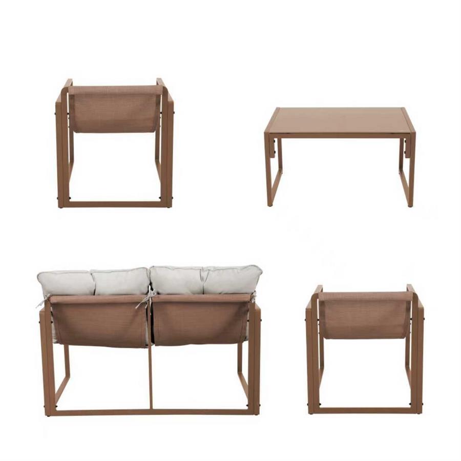 Set salotto da giardino 4 posti in acciaio mocha mousse con cuscini - Squared