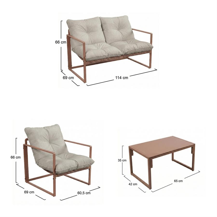 Set salotto da giardino 4 posti in acciaio mocha mousse con cuscini - Squared