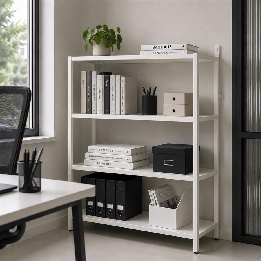 Libreria metallica 4 ripiani bianco latte in acciaio - Fly