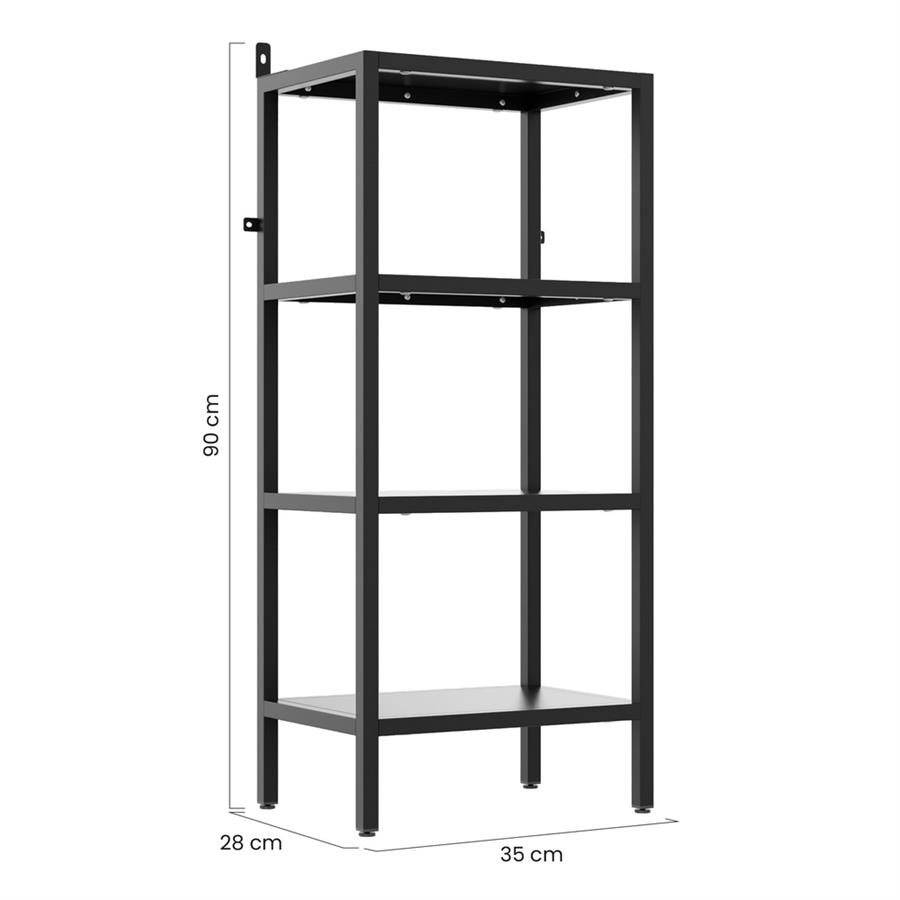 Libreria metallica 4 ripiani nera in acciaio 35 cm - Fly