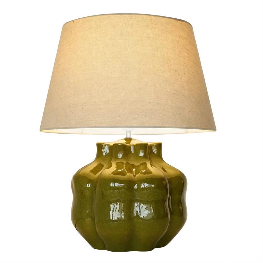 Lampada da tavolo in ceramica verde con paralume in tessuto beige 62,5 cm - Pomo
