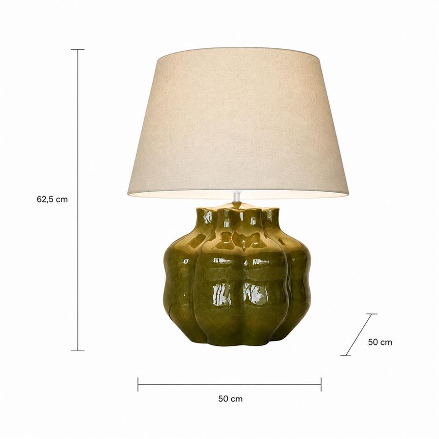 Lampada da tavolo in ceramica verde con paralume in tessuto beige 62,5 cm - Pomo