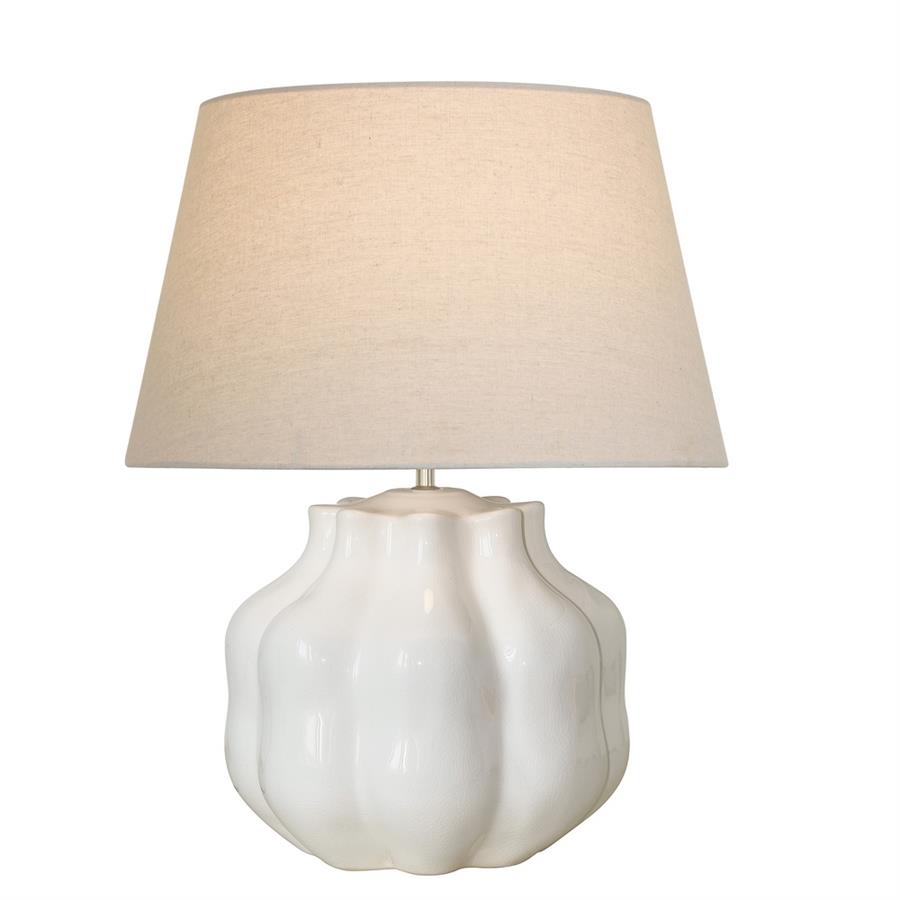 Lampada da tavolo in ceramica bianca con paralume beige 50x50x62,5 cm - Pomo