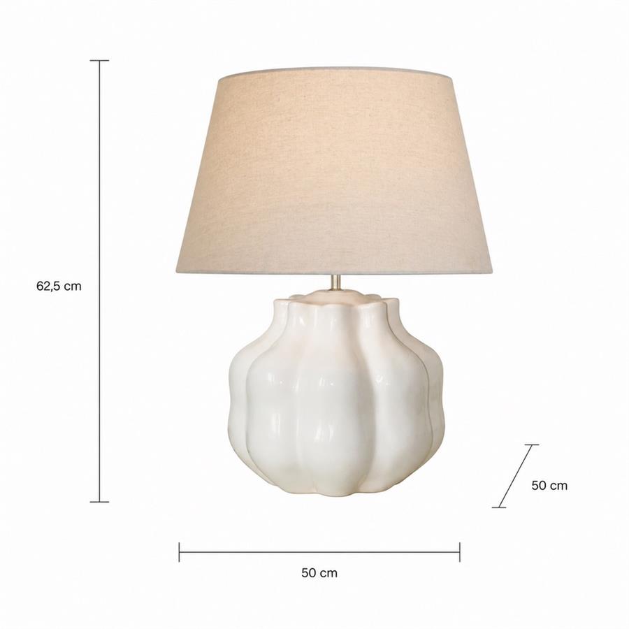 Lampada da tavolo in ceramica bianca con paralume beige 50x50x62,5 cm - Pomo