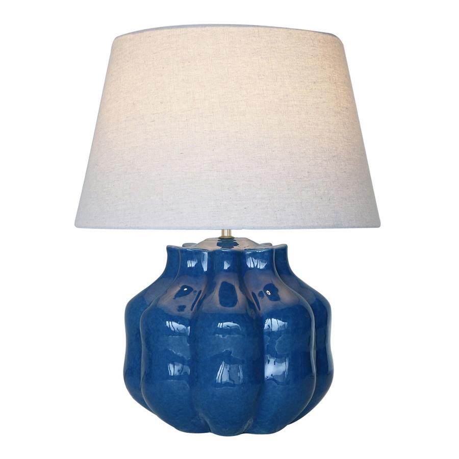 Lampada da tavolo in ceramica blu con paralume beige 50x50x62,5 cm -Pomo
