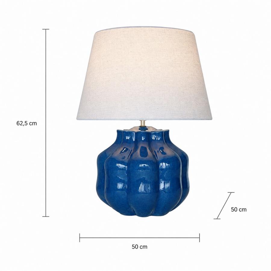 Lampada da tavolo in ceramica blu con paralume beige 50x50x62,5 cm -Pomo
